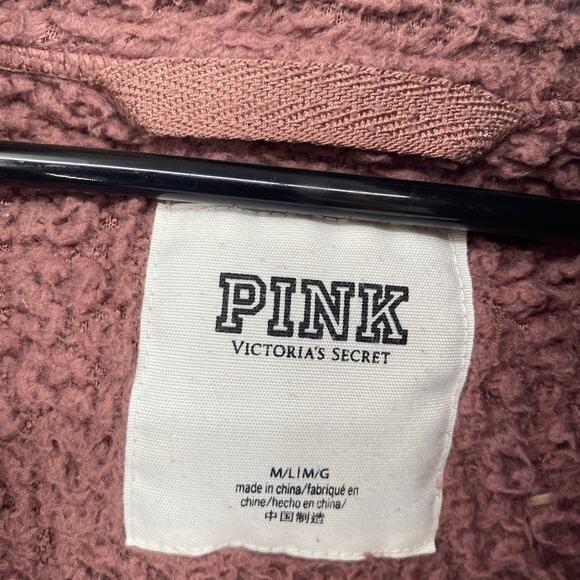 Pink by Victorias Secret Open Front Fuzzy Sherpa Cardigan Pink Size Medium Large - Picture 3 of 8